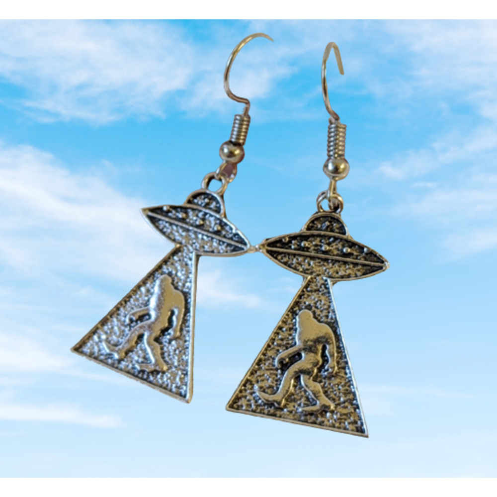 4/$20 New  Bigfoot yeti sasquatch abducted UFO silver tone Earrings gift